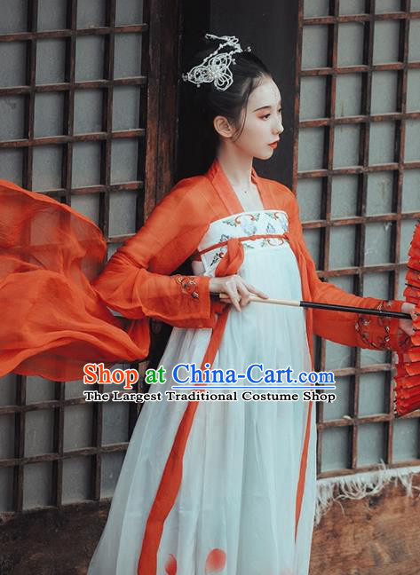 Chinese Traditional Tang Dynasty Palace Lady Costumes Ancient Peri Goddess Embroidered Hanfu Dress for Rich