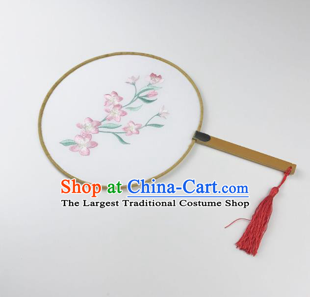 Chinese Ancient Princess Palace Fans Traditional Embroidered Pink Flowers Round Fans for Women