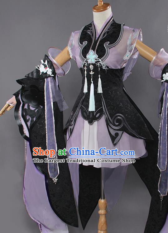 Chinese Traditional Cosplay Costumes Ancient Swordswoman Purple Dress for Women