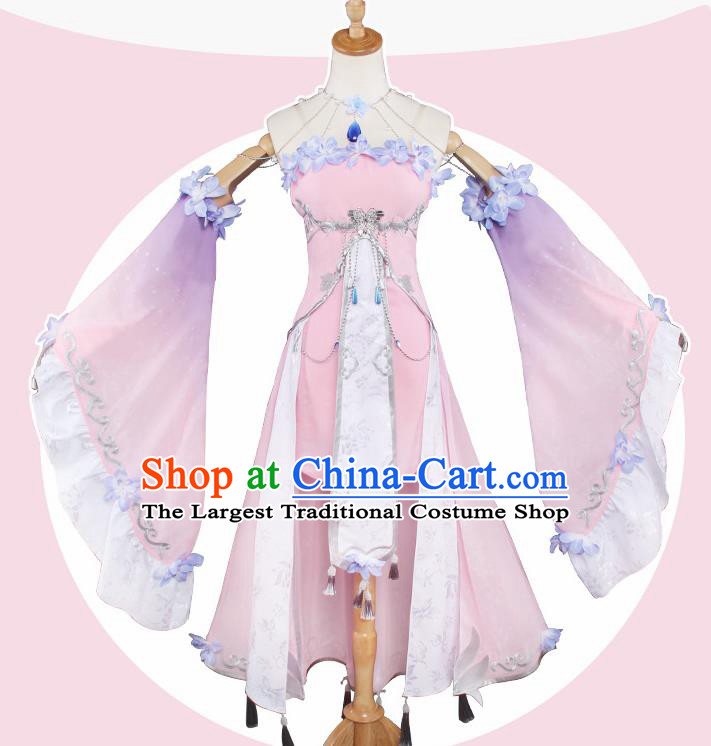 Top Grade Chinese Cosplay Peri Princess Costumes Ancient Swordswoman Pink Dress for Women