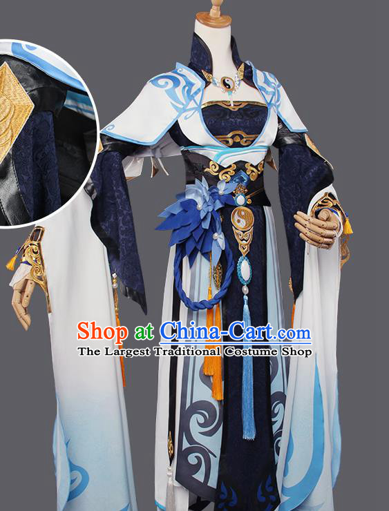 Top Grade Chinese Cosplay Taoist Nun Costumes Ancient Swordswoman Golden Dress for Women