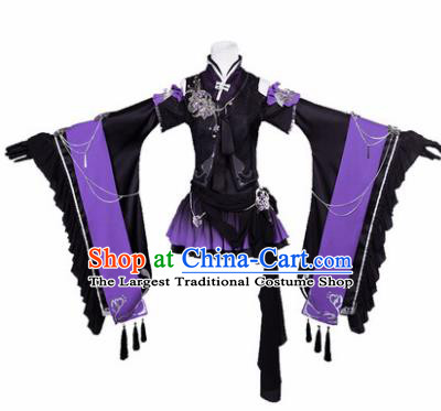 Top Grade Cosplay Female Warrior Costumes Chinese Ancient Swordsman Black Short Dress for Women