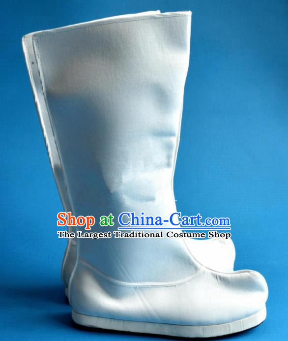 Chinese Traditional Beijing Opera Takefu Shoes Ancient Han Dynasty Swordsman White Boots for Men