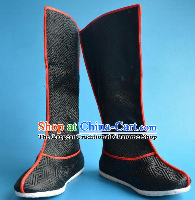 Chinese Traditional Beijing Opera Takefu Shoes Ancient Qing Dynasty Prince Black Satin Boots for Men