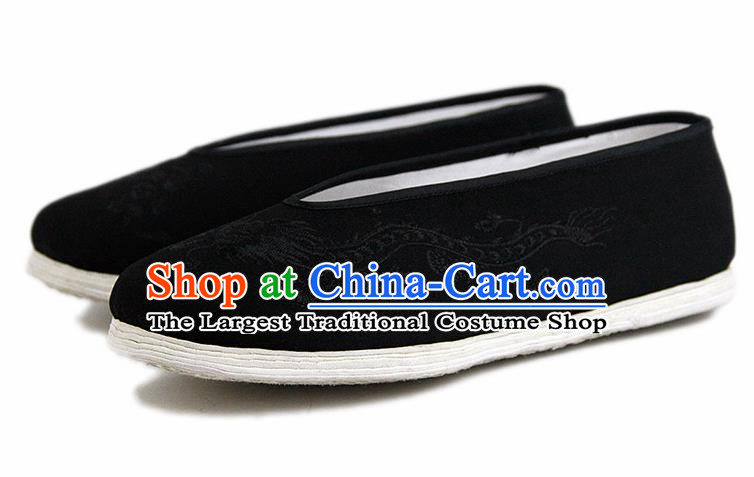 Chinese National Black Cloth Shoes Traditional Martial Arts Shoes Embroidery Dragon Shoes for Men