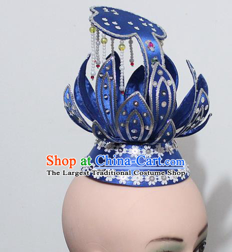 Chinese Traditional Peking Opera Hair Accessories Ancient Prince Blue Lotus Hair Crown Headwear for Men