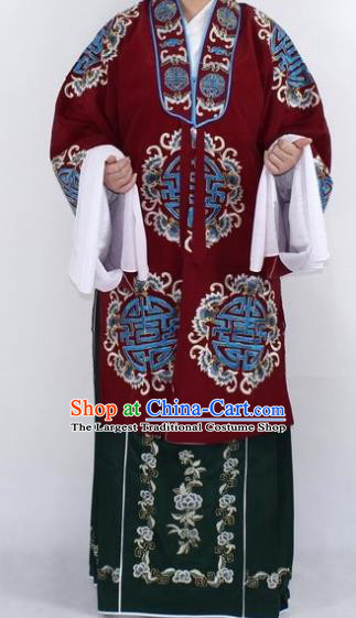 Chinese Traditional Peking Opera Pantaloon Costumes Ancient Landlord Shiva Wine Red Cloak for Women