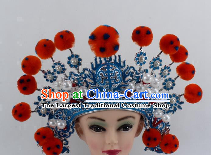 Chinese Traditional Peking Opera Takefu Orange Venonat Helmet Ancient Warriors Hat for Men