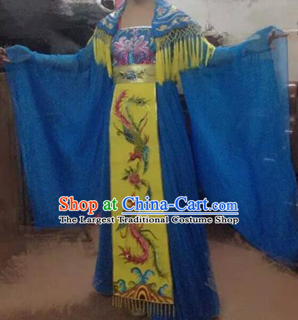 Traditional Chinese Classical Dance Costumes Ancient Tang Dynasty Imperial Consort Embroidered Blue Hanfu Dress for Women