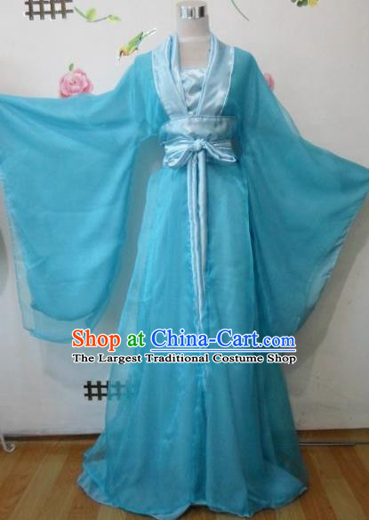 Traditional Chinese Tang Dynasty Classical Dance Costumes Ancient Princess Blue Hanfu Dress for Women