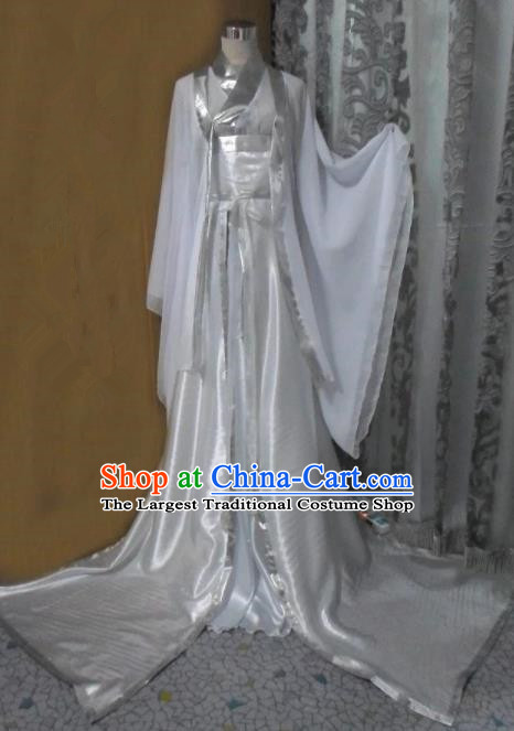 Traditional Chinese Han Dynasty Classical Dance Costumes Ancient Imperial Consort White Hanfu Dress for Women