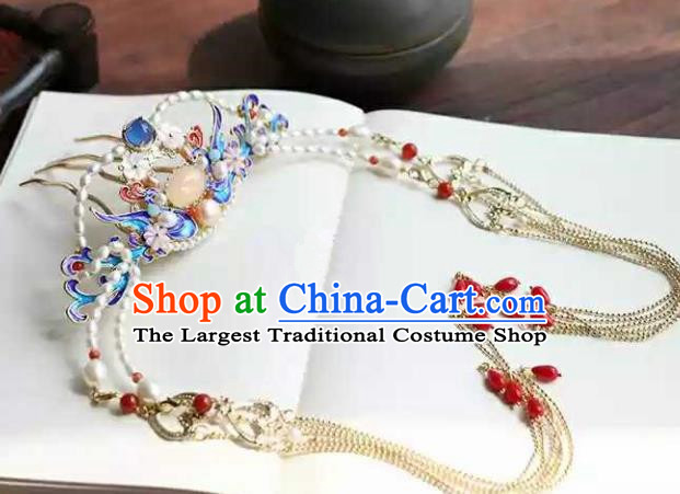 Chinese Traditional Hair Accessories Ancient Handmade Hanfu Cloisonne Hairpins Tassel Hair Combs for Women