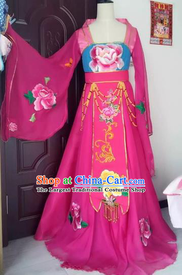 Traditional Chinese Ancient Embroidered Rosy Hanfu Dress Tang Dynasty Imperial Consort Historical Costumes for Women