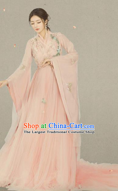 Traditional Chinese Ancient Imperial Consort Pink Costumes and Headpiece for Women