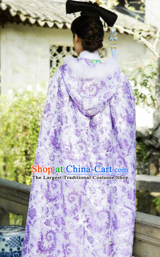 Chinese Traditional Costumes Ancient Qing Dynasty Princess Hanfu Purple Brocade Cloak for Women