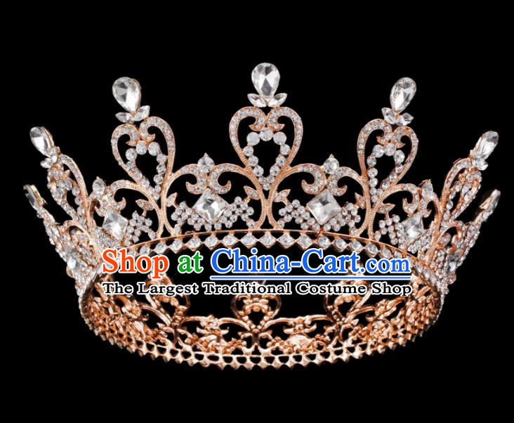 Baroque Wind Hair Accessories Princess Retro Crystal Golden Royal Crown for Women