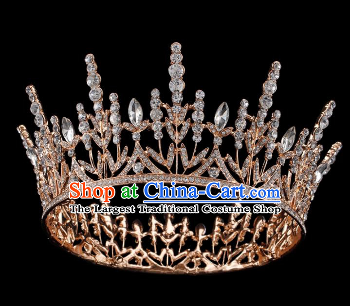 Baroque Wind Hair Accessories Bride Retro Golden Crystal Royal Crown for Women
