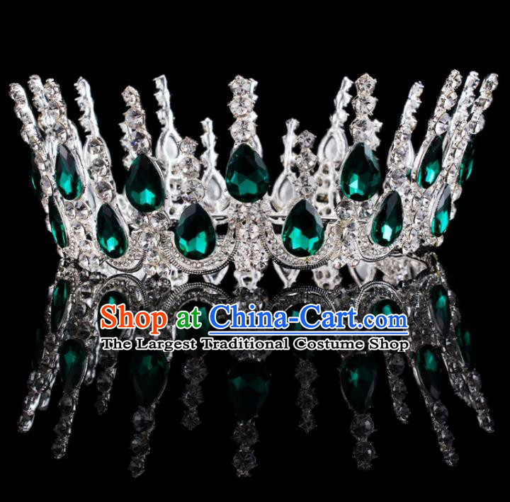 Baroque Wind Retro Hair Accessories Bride Green Rhinestone Round Royal Crown for Women