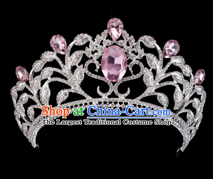 Top Grade Baroque Princess Retro Hair Accessories Bride Pink Crystal Royal Crown for Women