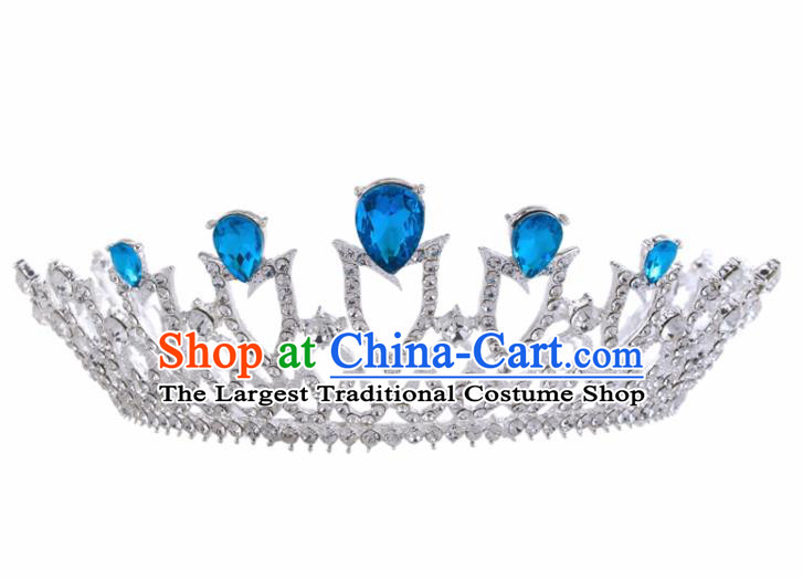 Top Grade Baroque Retro Wedding Hair Accessories Bride Blue Crystal Royal Crown for Women