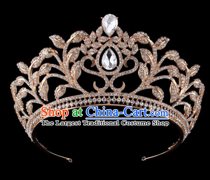 Top Grade Baroque Retro Golden Royal Crown Bride Crystal Wedding Hair Accessories for Women