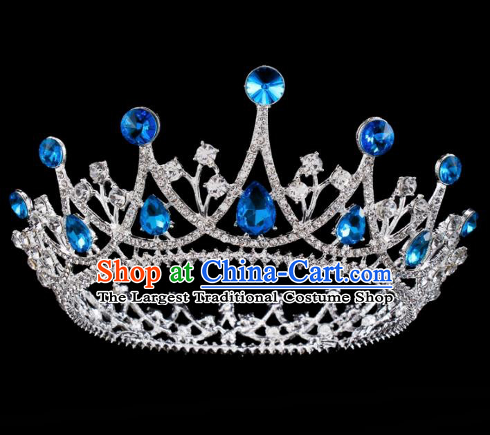 Baroque Wind Hair Accessories Bride Retro Blue Rhinestone Round Royal Crown for Women