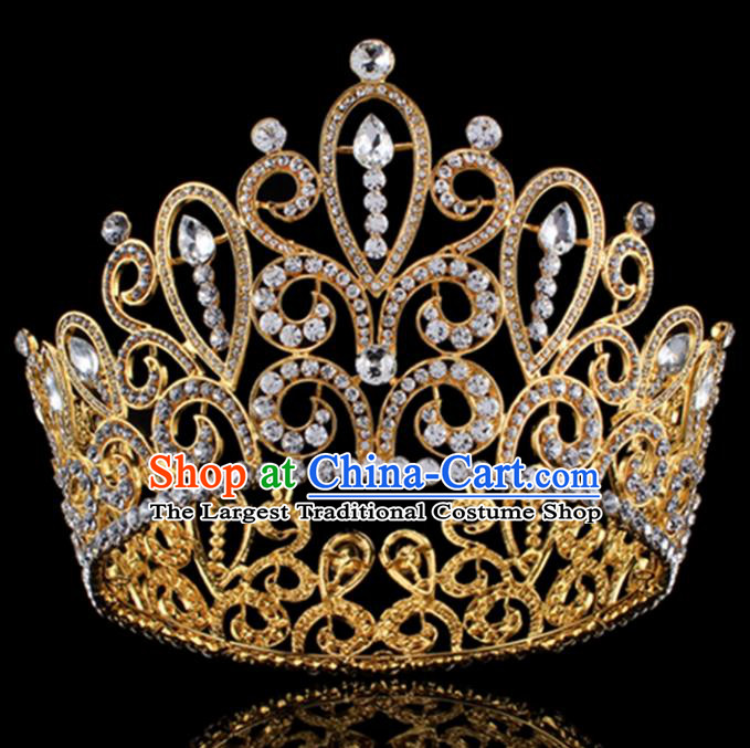 Top Grade Baroque Princess Golden Royal Crown Bride Crystal Retro Wedding Hair Accessories for Women