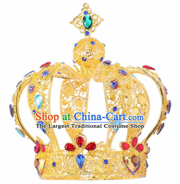 Top Grade Baroque Queen Golden Royal Crown Bride Crystal Retro Wedding Hair Accessories for Women