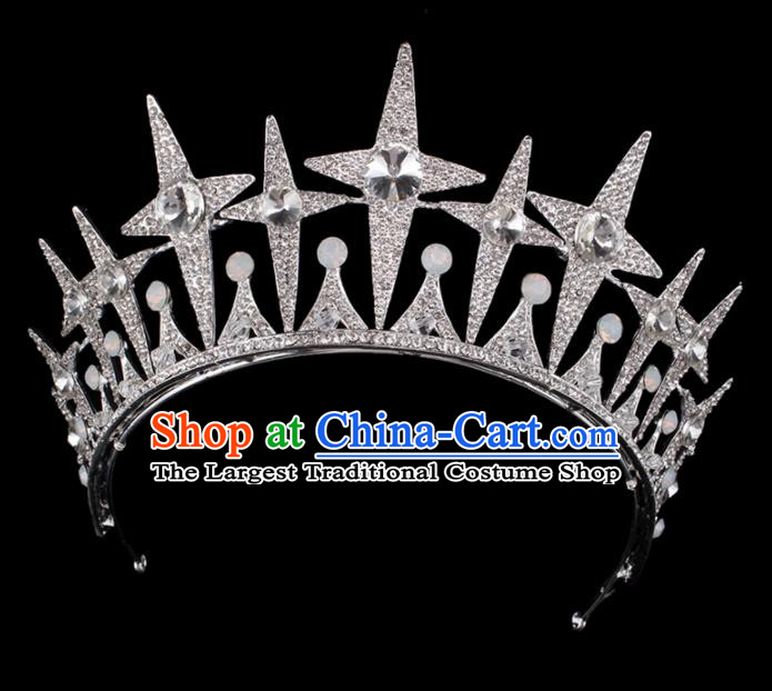 Top Grade Baroque Queen Crystal Argent Royal Crown Bride Retro Wedding Hair Accessories for Women