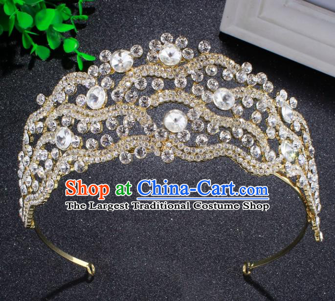 Top Grade Baroque Crystal Beads Royal Crown Bride Retro Wedding Hair Accessories for Women