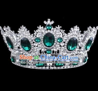 Top Grade Baroque Style Green Rhinestone Royal Crown Bride Retro Wedding Hair Accessories for Women