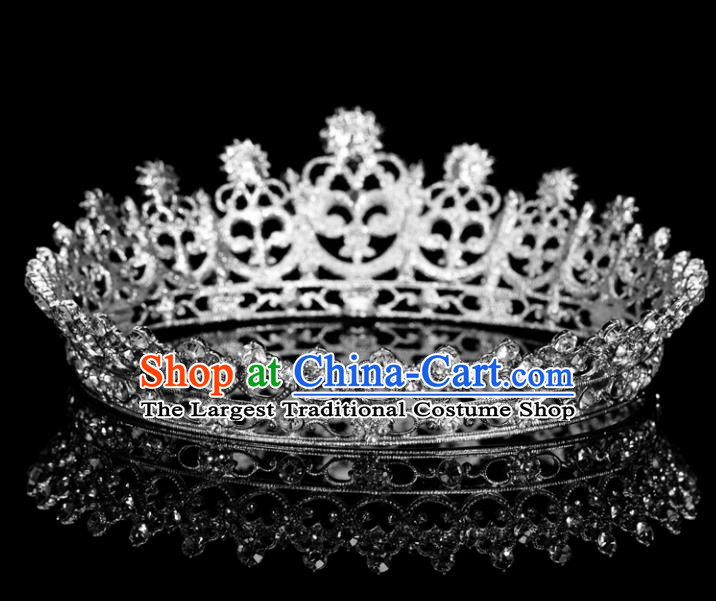 Top Grade Wedding Crystal Round Royal Crown Baroque Retro Handmade Hair Accessories for Women