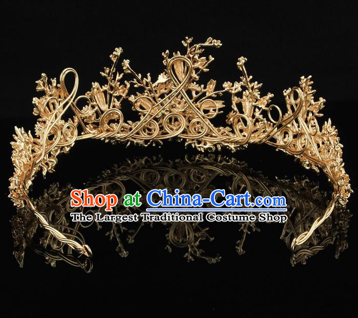 Handmade Wedding Golden Royal Crown Baroque Retro Hair Accessories for Women