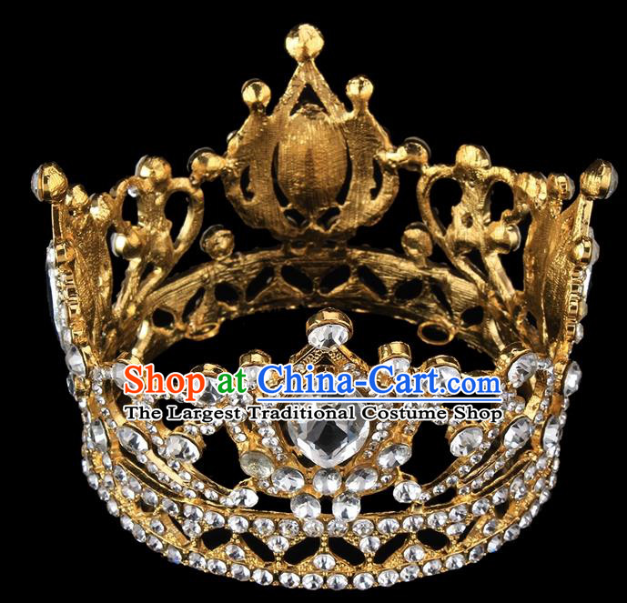 Handmade Wedding Queen Round Crystal Royal Crown Baroque Retro Hair Accessories for Women