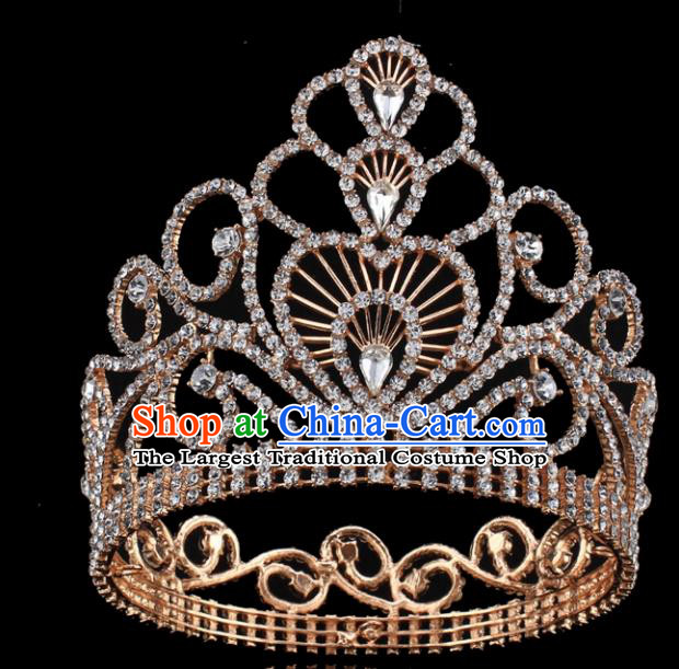 Top Grade Wedding Bride Rhinestone Hair Accessories Baroque Princess Retro Golden Crystal Royal Crown for Women