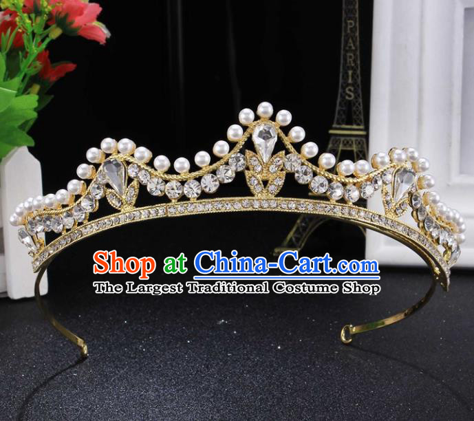 Top Grade Wedding Bride Hair Accessories Baroque Princess Pearls Hair Clasp Retro Royal Crown for Women