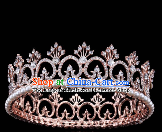 Top Grade Retro Pearls Round Royal Crown Baroque Queen Wedding Bride Hair Accessories for Women