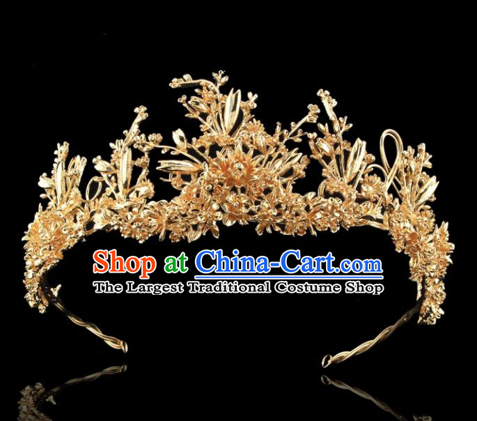 Top Grade Retro Golden Flowers Royal Crown Baroque Queen Wedding Bride Hair Accessories for Women