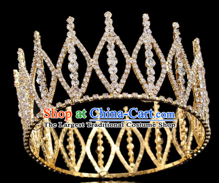 Top Grade Princess Round Golden Royal Crown Retro Baroque Wedding Bride Hair Accessories for Women