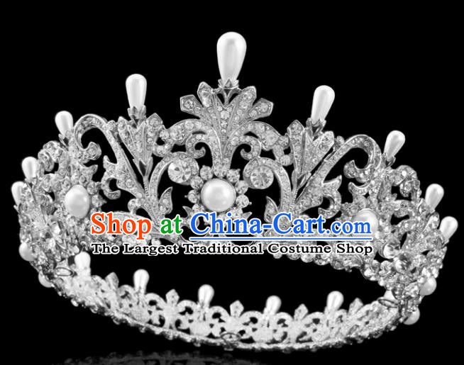 Top Grade Handmade Wedding Crystal Pearls Royal Crown Baroque Retro Hair Accessories for Women