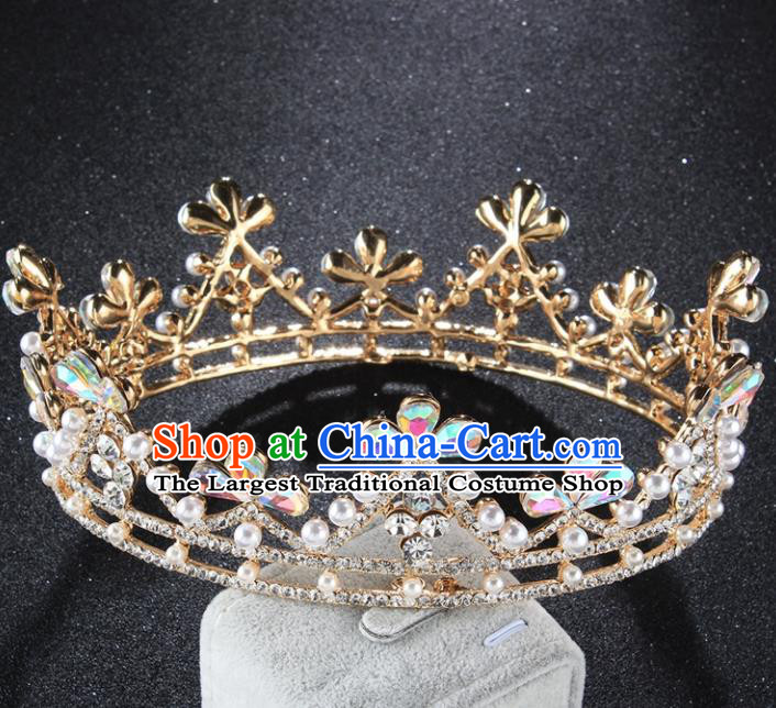 Top Grade Baroque Queen Crystal Golden Royal Crown Retro Wedding Bride Hair Accessories for Women