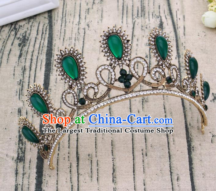 Handmade Bride Wedding Hair Jewelry Accessories Baroque Green Crystal Royal Crown for Women