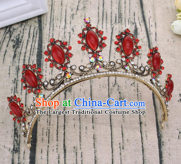 Handmade Bride Wedding Hair Jewelry Accessories Baroque Red Crystal Royal Crown for Women