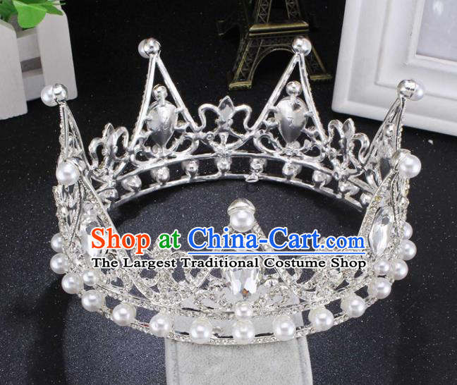 Handmade Bride Wedding Crystal Pearls Hair Jewelry Accessories Baroque Round Royal Crown for Women