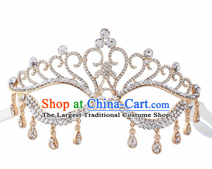 Handmade Halloween Accessories Face Mask Venice Fancy Ball Crystal Tassel Golden Masks for Women