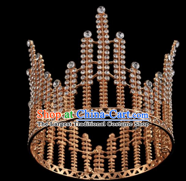 Top Grade Baroque Court Princess Crystal Golden Royal Crown Wedding Bride Hair Accessories for Women