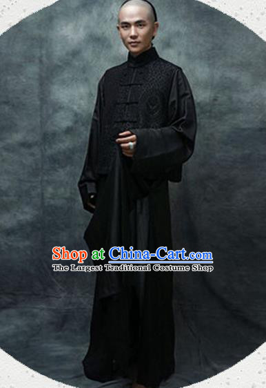 Chinese Ancient Qing Dynasty Scholar Black Costumes for Men