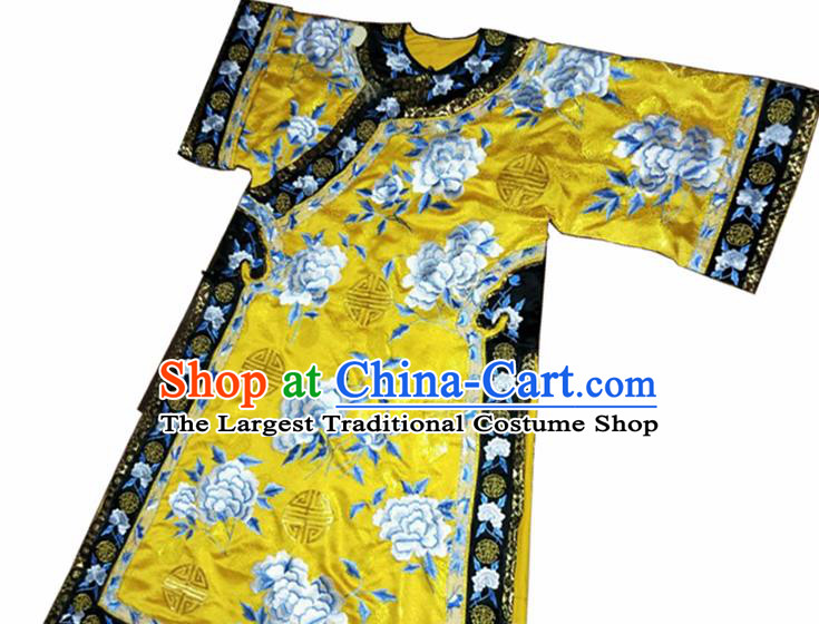 Chinese Ancient Qing Dynasty Imperial Empress Embroidered Yellow Costumes for Women