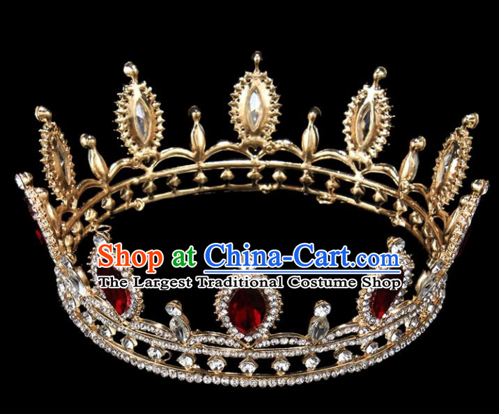 Top Grade Baroque Court Princess Red Crystal Royal Crown Wedding Bride Hair Accessories for Women