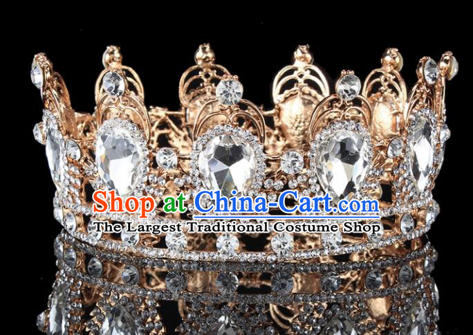 Handmade Bride Wedding Hair Jewelry Accessories Baroque Crystal Round Royal Crown for Women